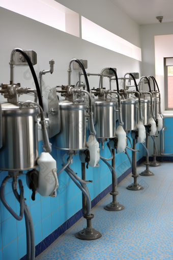 高标准机械化挤奶室设备摄影图