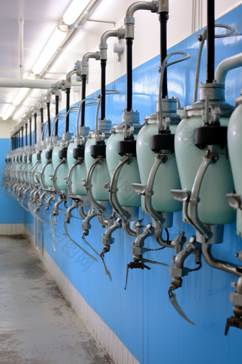 现代化养殖基地机械化挤奶室设备摄影图