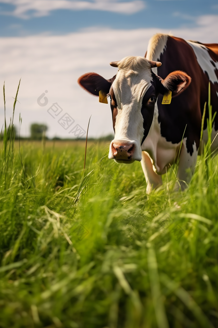吃牧草的奶牛摄影图