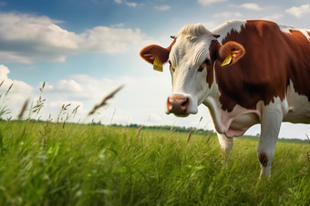 吃牧草的高品质培养奶牛摄影图