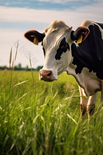 吃牧草的<strong>奶牛</strong>畜牧摄影图