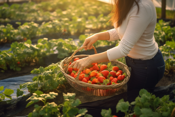 果蔬采摘草莓农业农学农村农民摄影图