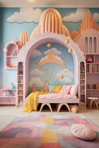 粉色公主房儿童房间摄影图