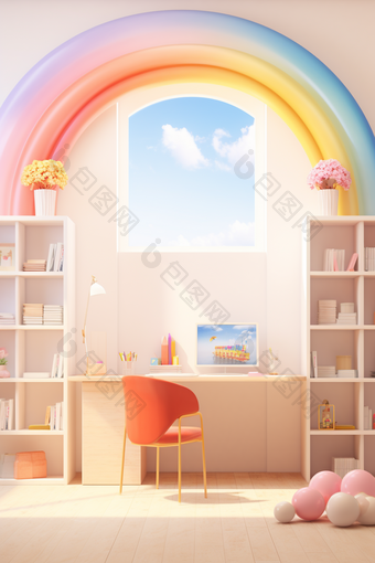 彩虹元素活力儿童房间摄影图