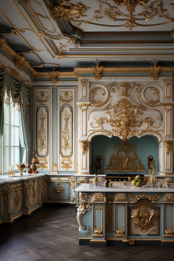 法式浪漫厨房装潢高端摄影图