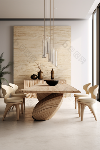 现代家具木质餐桌室内设计摄影图