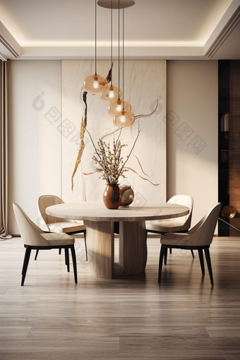 原木风现代家具木质餐桌摄影图