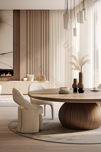 现代家具木质餐桌摄影图