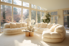 米白色毛茸茸家具的客厅摄影图