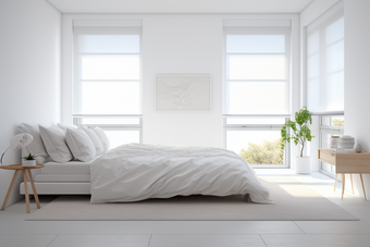 白色温馨卧室宜家风格摄影图