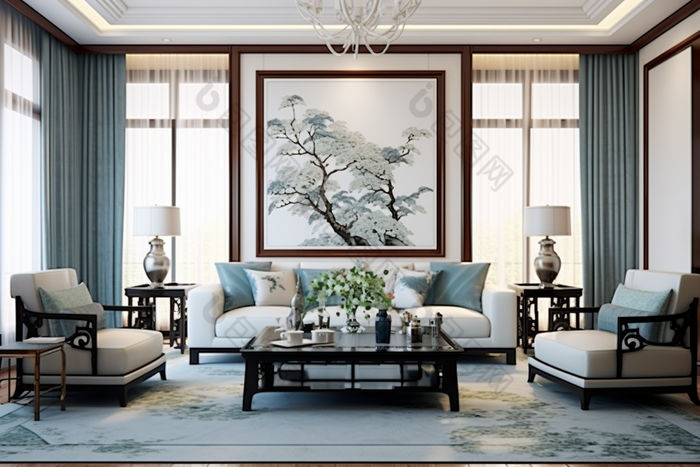 新中式风格的客厅摄影图