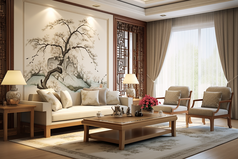 新中式风格高档客厅摄影图