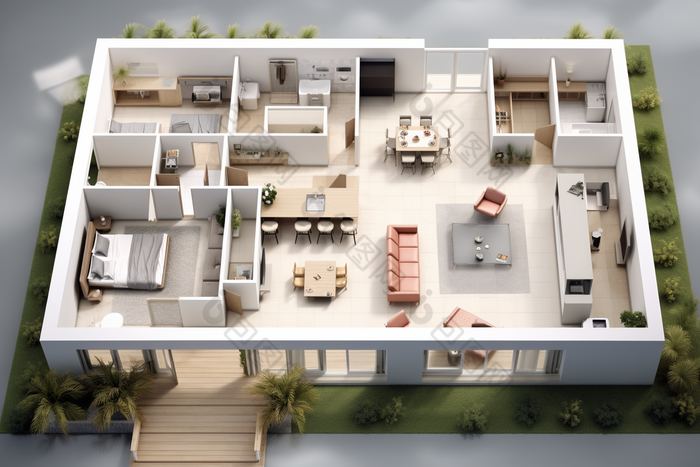 俯视房子布局模型房地产摄影图