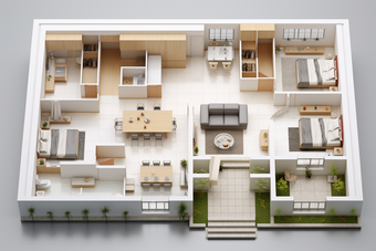 俯视房子布局房地产模型摄影图