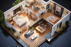 二层住房别墅户型模型摄影图