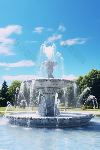 公园喷泉蓝天摄影图