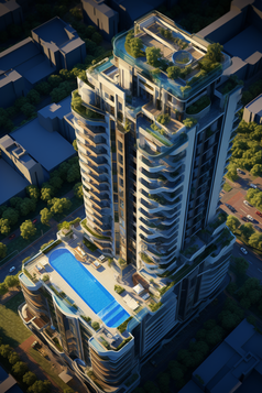 鸟瞰高层城市住宅楼摄影图