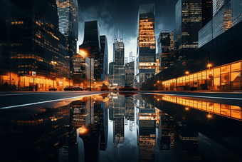 商圈城市天际线夜景摄影图