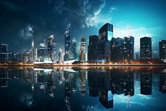 摩天大楼城市商圈夜景摄影图