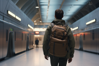 城市地铁站背包的男人摄影图图片