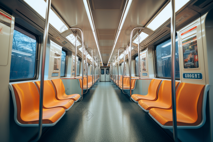 地铁车橙色座位摄影图
