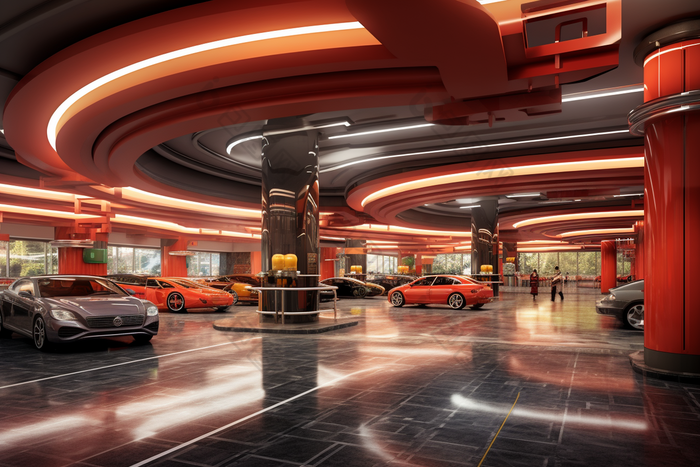 3D购物中心地下停车场摄影图