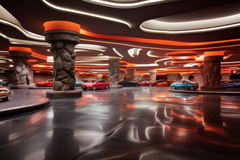 3D室内地下停车场摄影图