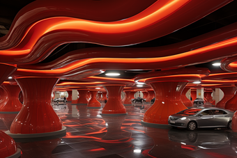 3D地下停车场摄影图
