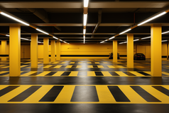 室内停车场的黄黑线摄影图