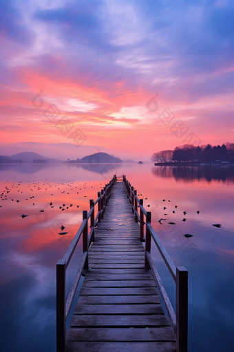 自然风景日出美丽湖泊摄影图