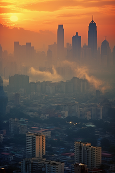日落橙黄色的城市大都市摄影图