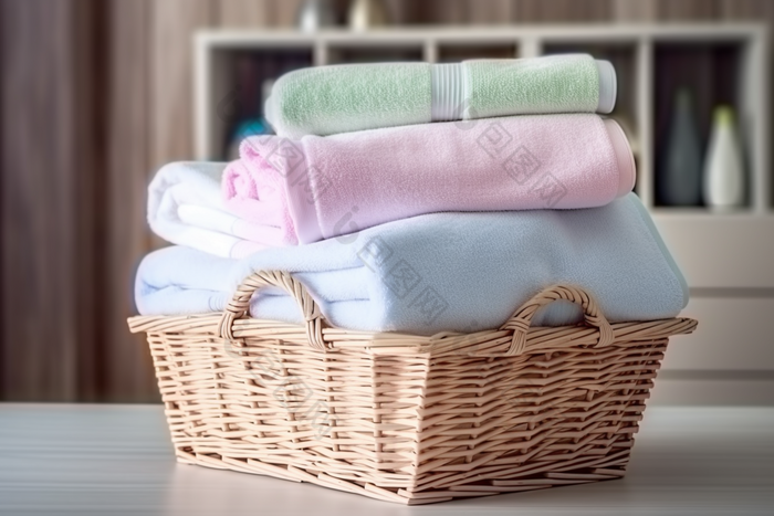 换洗毛巾布草布料居家洗护用品商务住宿洗手间摄影图