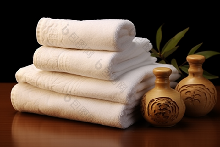 毛巾收纳布草布料居家洗护用品洗手间摄影图