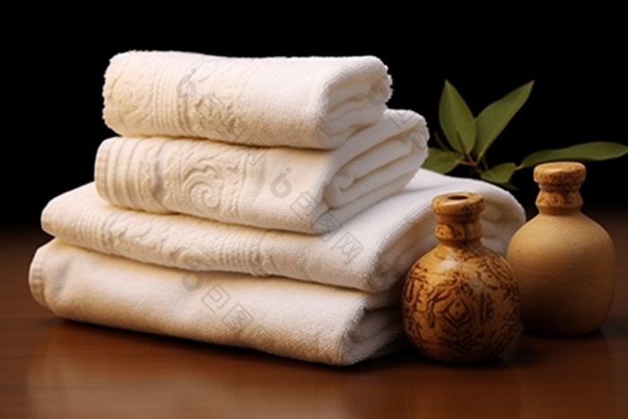 毛巾收纳布草布料居家洗护用品商务住宿洗手间摄影图