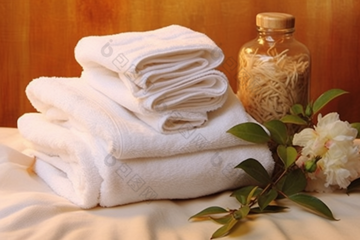 毛巾收纳布草布料居家洗护旅店商务住宿洗手间摄影图