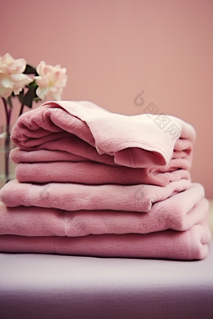 粉色毛巾布草布料居家洗护用品酒店宾馆旅店商务住宿洗手摄影图