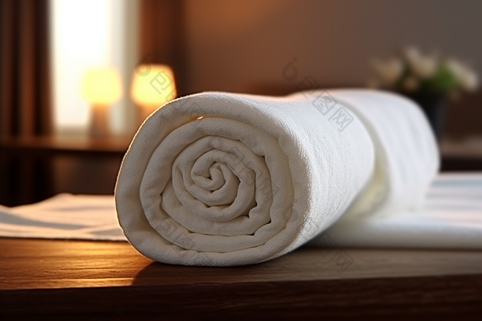 毛巾摆放布草布料居家洗护用品旅店商务住宿摄影图