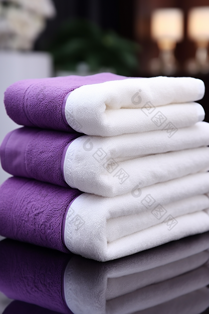 浴巾展示布草布料居家洗护用品酒店旅店商务住宿摄影图