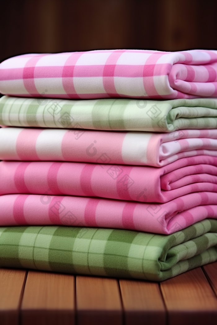 绿色粉色格子毛巾布草布料居家洗护用品摄影图