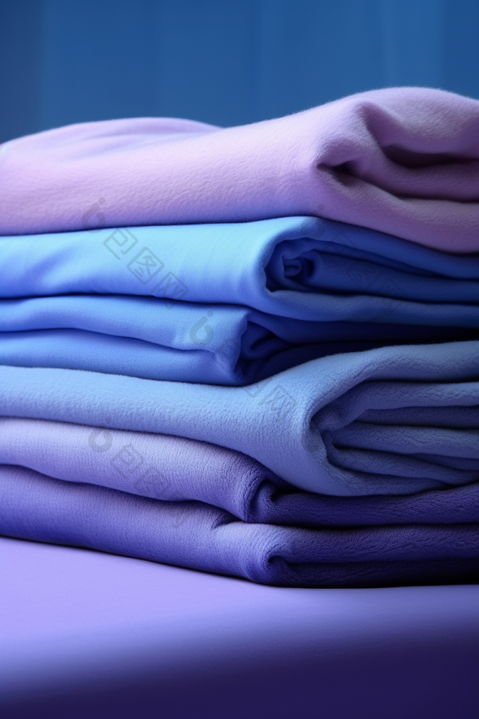 蓝色毛巾布草布料居家洗护用品商务住宿洗手间摄影图