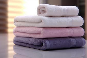 毛巾卷布草布料居家洗护用品宾馆旅店商务洗手间摄影图