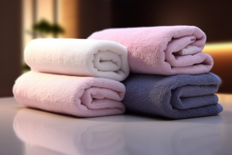 毛巾卷布草布料居家洗护用品酒店宾馆旅店商务住宿摄影图