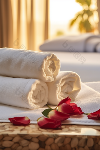 一堆毛巾布料居家洗护用品酒店摄影图
