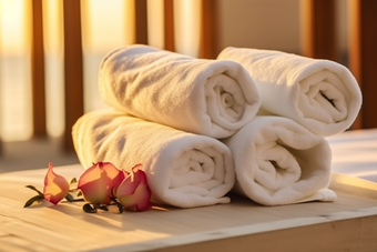 一堆毛巾布草布料居家洗护用品酒店宾馆旅店商务住宿洗手间
