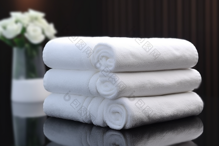白色毛巾布草布料居家洗护用品酒店商务住宿洗手间摄影图