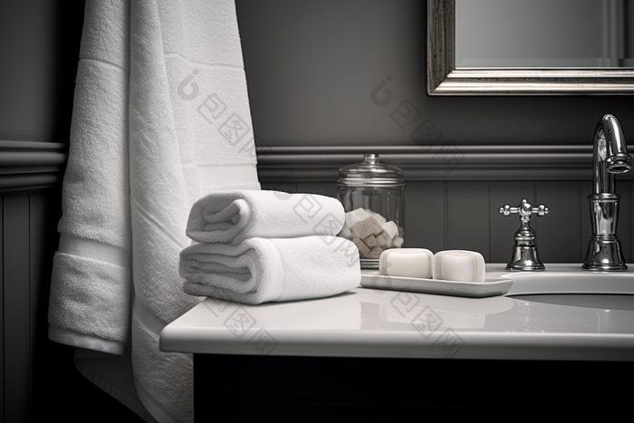 浴巾布草布料居家洗护用品酒店洗手间摄影图