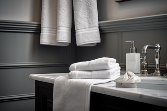 浴巾布草布料居家洗护用品酒店宾馆洗手间摄影图