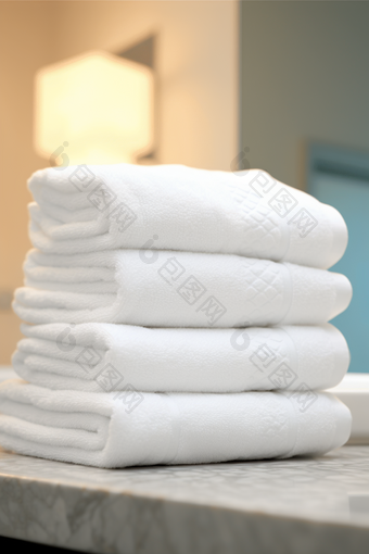 浴巾展示布草布料居家洗护用品酒店住宿洗手间摄影图