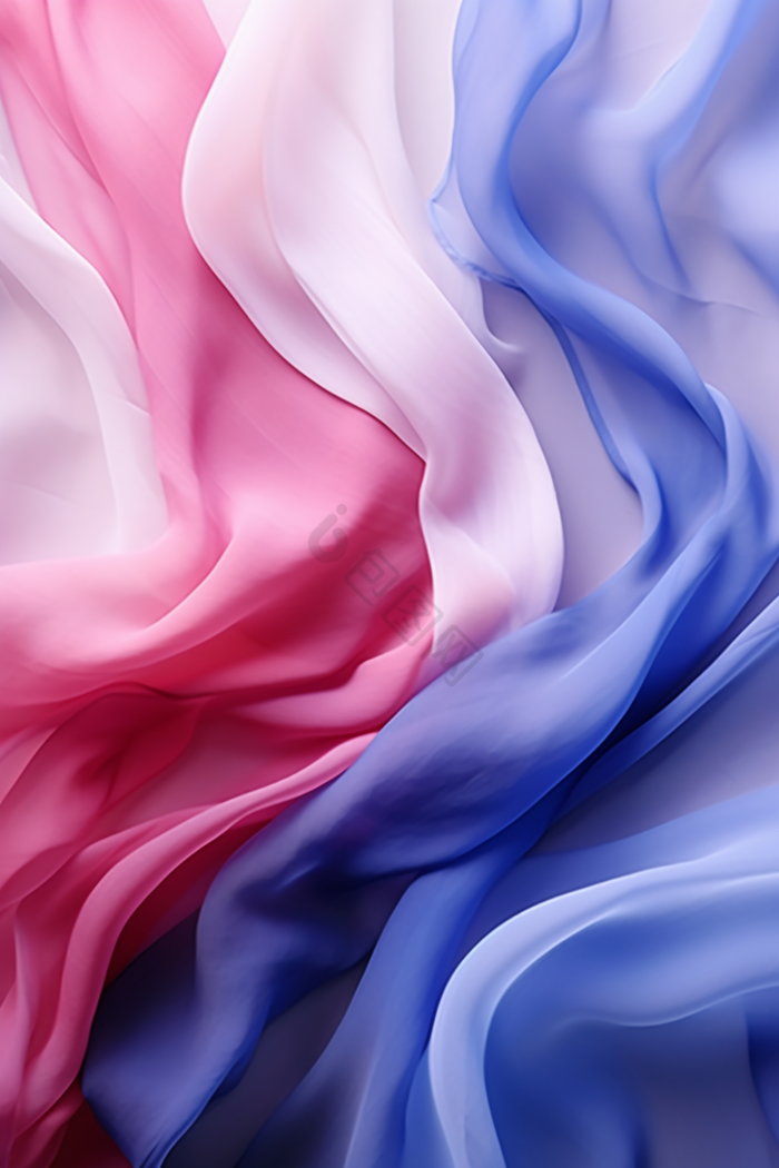 粉蓝渐变波浪丝绸纹理质感布料绸缎纱真丝蚕