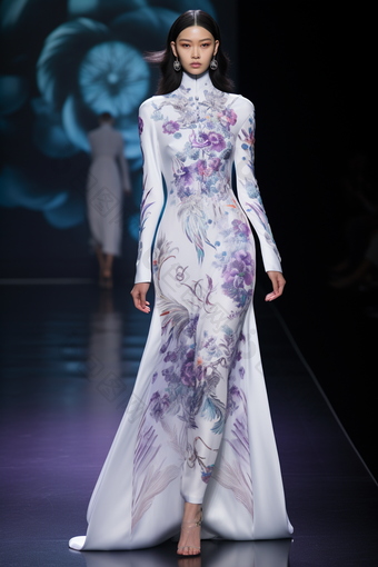 中国元素美白紫色长裙